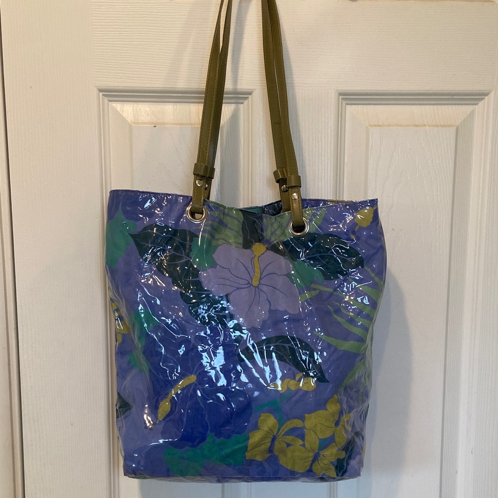 Macy's Blue and Teal GreenTropical Floral Tote Shopper Shopping Beach Bag